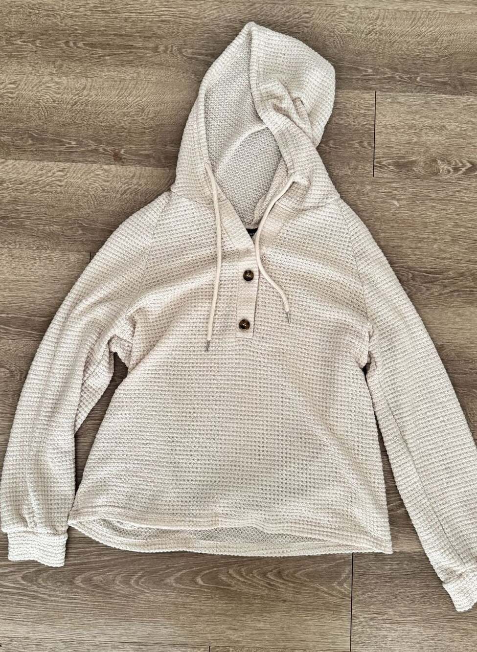 Emery Rose Waffle Knit Hoodie Size S Beige Button Detail